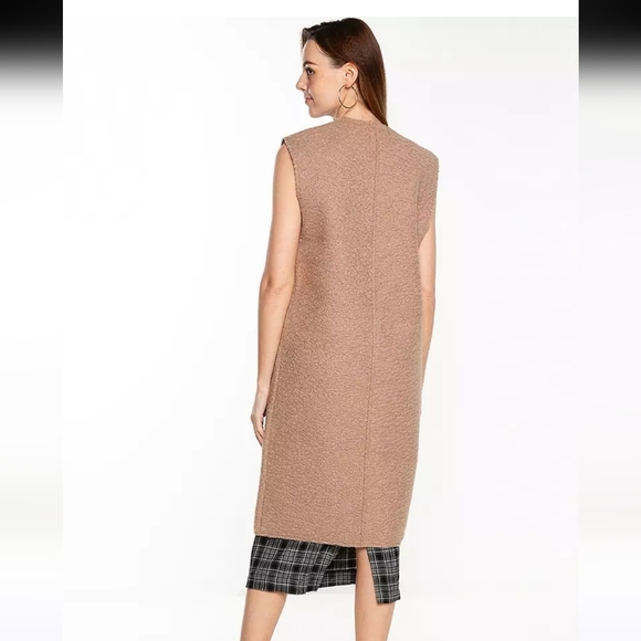 ZARA Bouclé Long Vest Sweater Jacket Taupe Mink Brown.Small.NWT - Picture 2 of 16